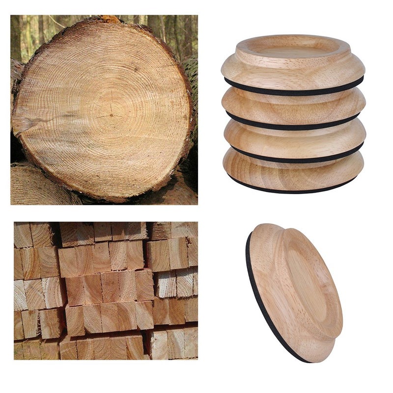 PUNK Upright Piano Caster Cups,Premium Quality Hardwood Piano Caster Pads Furniture Leg Pad Set of 4,with Non-Slip Moisture-Proof& Anti-Noise Felt Pads for Hardwood Floor Protectors (Natural Wood) - Image 4